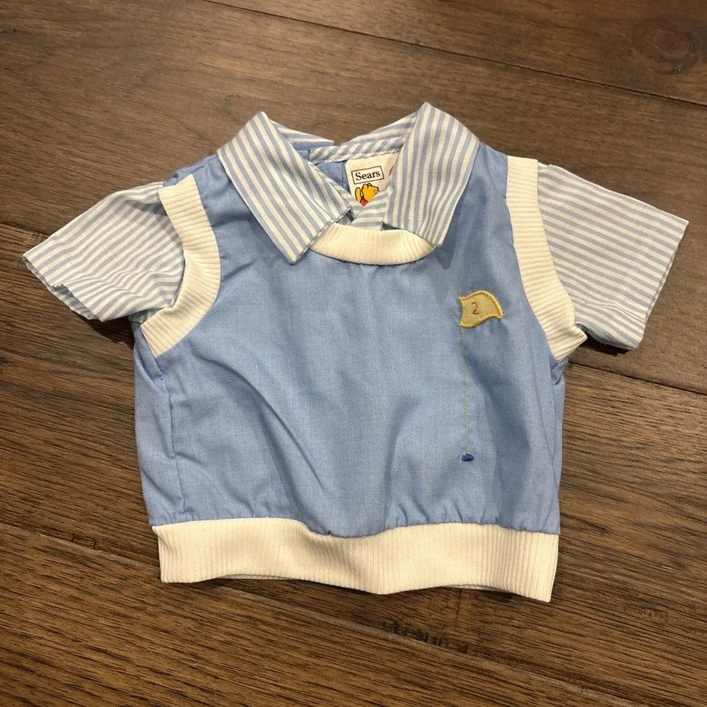 Vtg Sears Winnie The Pooh‎ Bear Newborn Baby Disney 2 Pc Retro Photo Outfit Blue